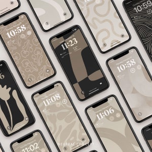 Telefon Bündel Digitale Tapete Neutral Ästhetischer Telefon Hintergrund Warm Beige Blumen iPhone Bildschirm 12 Minimalist Phone Set | Sofort Download