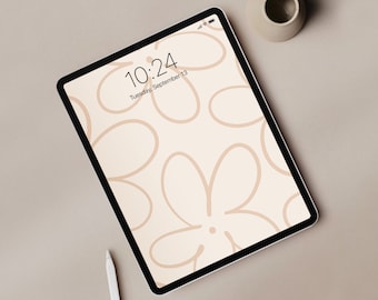 Floral Ipad Digital Wallpaper Neutral Flowers Tablet Background Botanical Aesthetic Light Beige Brown iPad Wallpaper | Instant Download