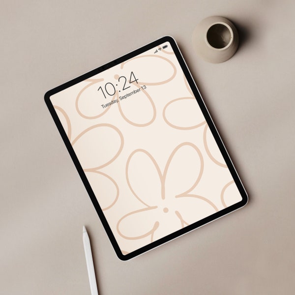 Ästhetische ipad-Tapete Neutral Floral digitale Tablet Hintergrund | Sofortiger Download