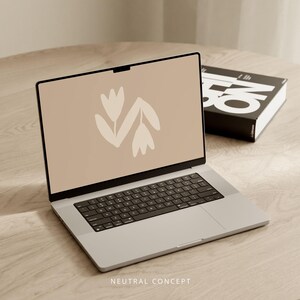 Fondo de pantalla floral para ordenador portátil / Fondo minimalista con flores beige (descarga digital)