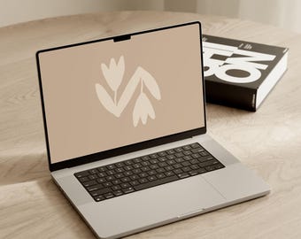 Fondo de pantalla floral para ordenador portátil / Fondo minimalista con flores beige (descarga digital)