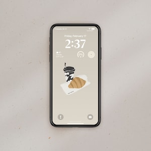 Breakfast Club Phone Digital Wallpaper Croissant and Coffee iPhone Background Food Aesthetic Phone Screen Beige Wallpaper | Instant Download