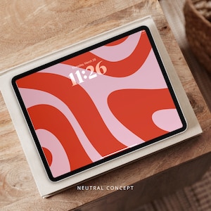 Sfondo digitale astratto per iPad, sfondo moderno per tablet, sfondo rosa, rosso, organico, estetico, iPad, schermo rosa vibrante / Download immediato