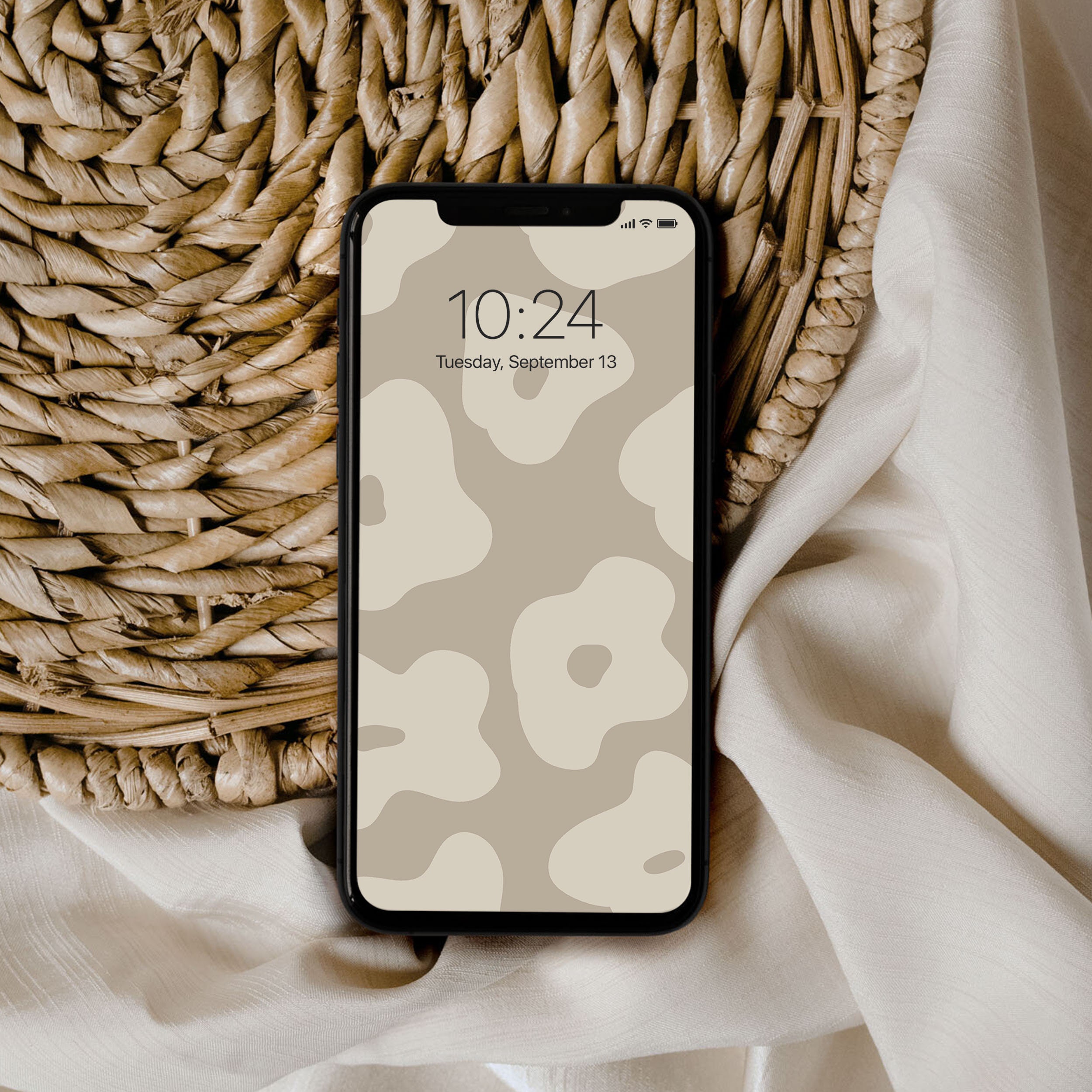 Floral Phone Wallpaper Neutral Flowers Iphone Home Screen Minimalist Aesthetic Background Light Beige Digital Wallpaper | Instant Download