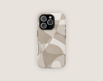 May include: A smartphone case with a geometric pattern in shades of beige and white. The case features a camera cutout and the text "NEUTRAL CONCEPT" at the bottom. The design includes overlapping shapes for a modern look.