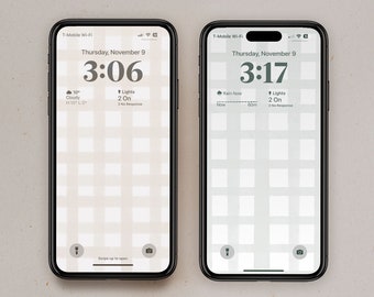 Gingham Phone Wallpaper Set | Beige and Green Minimalist iPhone Background (Digital Download)