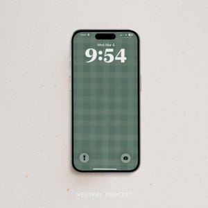 Dark Green Gingham Phone Wallpaper: Minimalist Fall Lock Screen (Digital Download)
