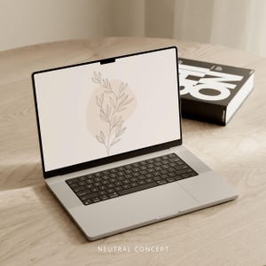 Floral Desktop Wallpaper: Warm Neutral Botanical Laptop Screen (Instant Download)