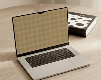 Neutral Gingham Desktop Wallpaper | Minimalist Cozy Laptop Screen (Digital Download)