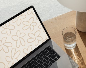 Neutral Flowers Desktop Wallpaper Modern Aesthetic Warm Floral Laptop Background | Instant Download