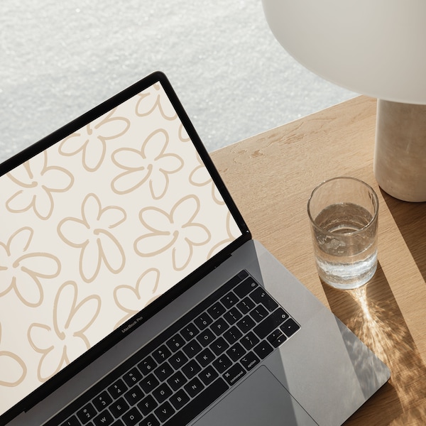 Neutral Flowers Desktop Wallpaper Modern Aesthetic Warm Floral Laptop Background | Instant Download