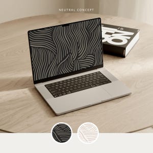 抽象的なデスクトップ壁紙：有機的なラインのラップトップの背景（2枚セット、デジタルダウンロード）