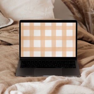 Gingham Herbst Desktop Bildschirm Tapete Orange Minimalist Laptop Hintergrund ästhetischer Herbst Saison Tapete | Sofort Download