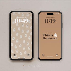 Spooky Ghost Halloween Phone Wallpaper Bundle: Minimalist Fall iPhone Lock Screen (Digital Download)