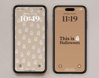 Paquete de fondos de pantalla de Halloween con fantasmas espeluznantes: Pantalla de bloqueo minimalista de otoño para iPhone (descarga digital)