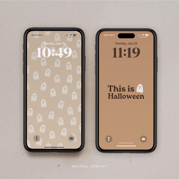 Spooky Ghost Halloween Phone Wallpaper Bundle: Minimalist Fall iPhone Lock Screen (Digital Download)