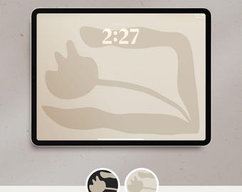 Blommig iPad-bakgrund: Beige & svart botanisk surfplattebakgrundspaket (digital nedladdning)