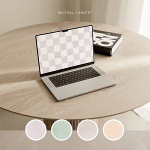 Bundle di sfondi digitali per desktop estetici, sfondo per laptop con toni pastello a scacchi, sfondo per computer estetico organico / download immediato