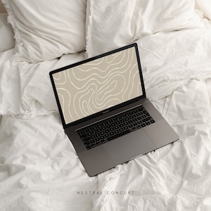 Aesthetic Desktop Digital Wallpaper Minimalist Warm Neutral Laptop Background Abstract Beige and White Lines Screen | Instant Download
