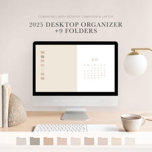 2025 Kalender Wallpaper 12-Monats-Ästhetik-Kalender für Laptop und Computer Warmer neutraler Hintergrund Schreibtischordner | Sofort Download