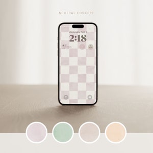 Bundle estetico Sfondo per telefono Sfondo colorato a scacchi per iPhone Sfondi digitali alla moda Schermo minimalista per telefono / Download immediato