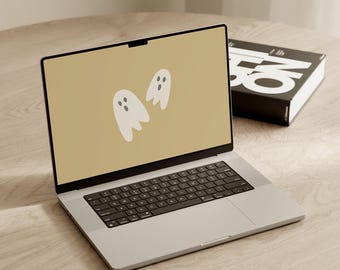 Neutral Ghost Desktop Wallpaper | Spooky Fall Laptop Background (Instant Download)