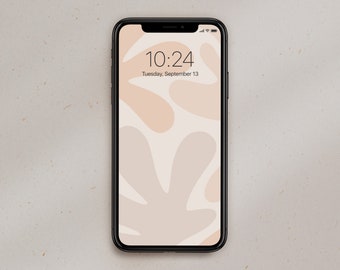 Beige Blumen Handy-Hintergrund: Neutrale organische Formen (Digitaler Download)