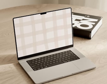 Papel de parede xadrez neutro para computador | Tela de laptop minimalista bege (Download instantâneo)