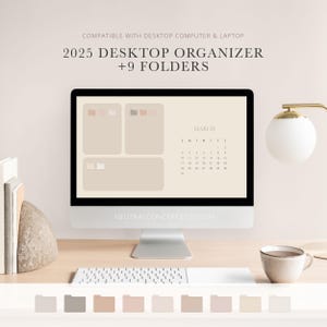 Sfondo del calendario 2025 Calendario estetico minimalista di 12 mesi per computer portatile Sfondo caldo neutro delle cartelle / Download immediato