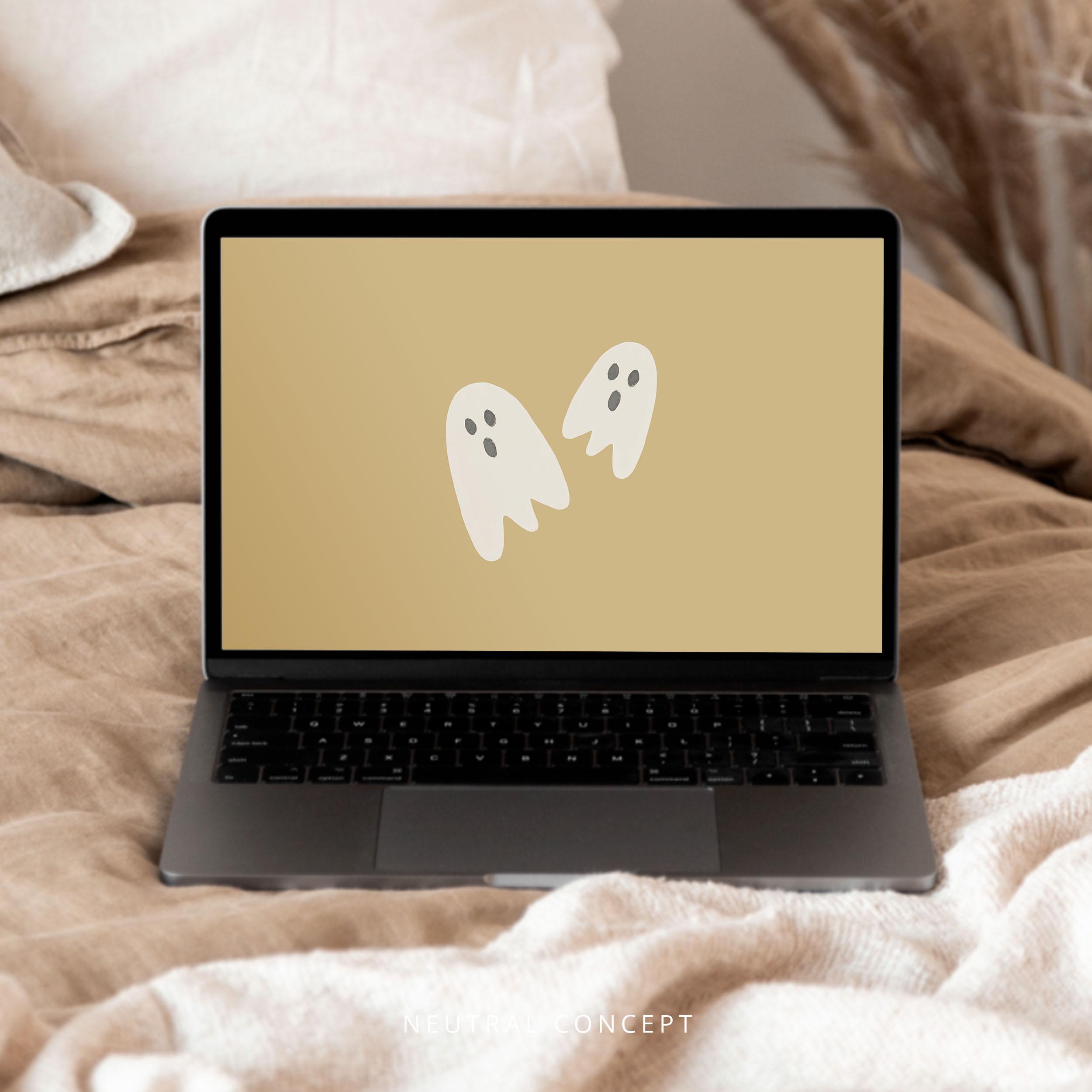 Neutral Ghost Desktop Wallpaper | Spooky Fall Laptop Background ...