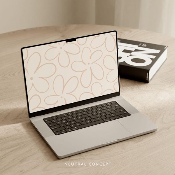 Floral Desktop Wallpaper: Warm Neutral Minimalist Design (Digital Download)