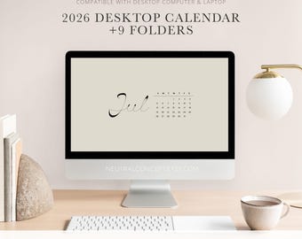 2026 Calendar Desktop Wallpaper Organizer: Minimalist Design (Digital Download)