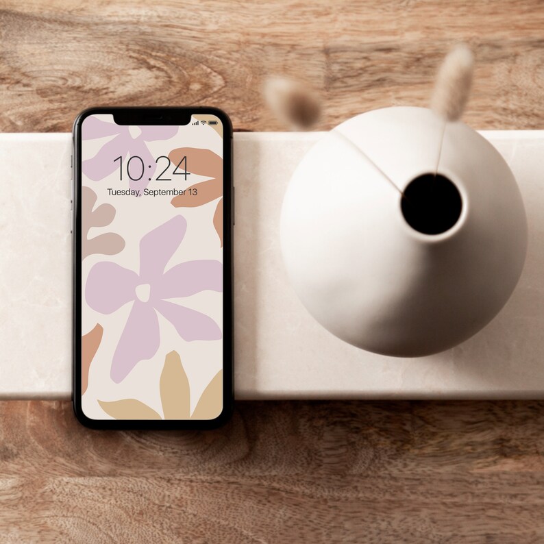 Floral Phone Wallpaper: Pink Organic Flowers Screen (Digital Download) image 2
