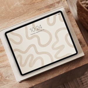 Abstrakt iPad Digital Wallpaper Hintergrund Neutral Neutral Bio Hellbeige Linien Ästhetischer iPad Bildschirm | Sofort Download