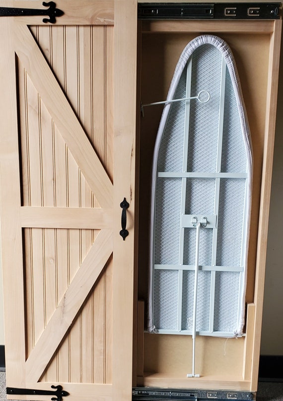 Hideaway Ironing Board With Farmhouse Barn Door in Knotty Alder Etsy