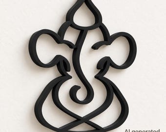 Ganesha Wall Art, Minimalist Elephant Outline, 3D Printed Wall Hanging, Small Medium Large