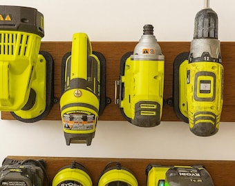 Wall-Mounted Tool Holders for Ryobi 18V ONE+ | Durable 3D Printed Organizer Fits Ryobi 18v Drills, Drivers, Lights, and Tools
