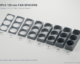 Triple 120mm Fan Spacer - 3 Fan Frame, 1/2 to 4 Inch Heights, PC Cooling Mount
