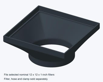 12x12 Air Filter to Round Duct Adapter, 4 5 6 8 Inch Hose Connector, 3D Printed Filter Holder