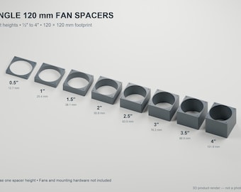 Single 120mm Fan Spacer - 1 Fan Frame, 1/2 to 4 Inch Heights, PC Cooling Mount