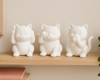 Adorable Speak No Evil, Hear No Evil, See No Evil Cat Trio – 3D Printed PLA Figurines – Colorful Cat Decor – Cute Shelf Display