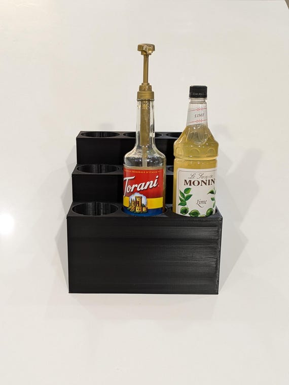 Soda Shop Syrup Rack - Wall Mount Flavor Syrup Holder - Fits Torani 25.4 Ounce Bottles
