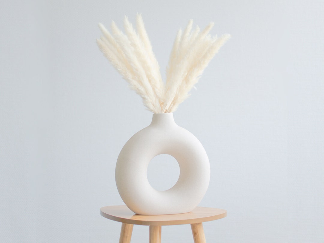 Keramik Donut Vase Beige Handmade Runde Vase als Moderne Deko im Nordic Style, Boho Vase Matt