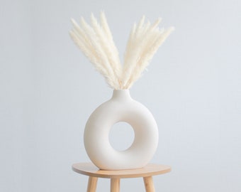 Keramik Donut Vase Beige Handmade Runde Vase als Moderne Deko im Nordic Style, Boho Vase Matt auch für Trockenblumen