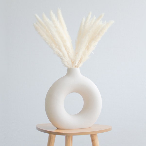 Keramik Donut Vase Beige Handmade Runde Vase als Moderne Deko im Nordic Style, Boho Vase Matt auch für Trockenblumen