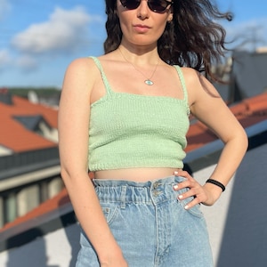 Crop-Top casual, cute green for Women, Strappy, Hand-Knit Crop-Top, Knit Crop Top