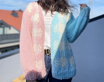 Long-Sleeve, Colorful Knit Cardigan,  Hand Knit Oversize Woman Sweater, Slouchy , Multicolor Cardigan,woman clothing