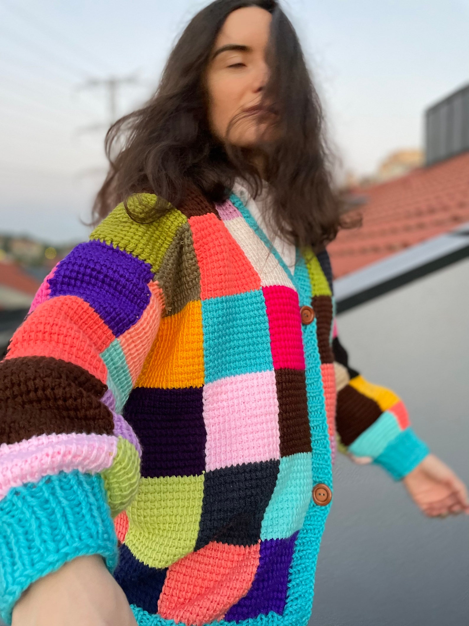 Tunisian Crochet Oversize Cardigan Multicolor Patchwork | Etsy