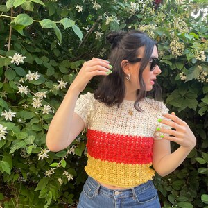Blouse with 3 Colors, Colorful Blouse, striped knit blouse for women, chunky trendy woman blouse, rainbow knitting, woman style, street wear image 2
