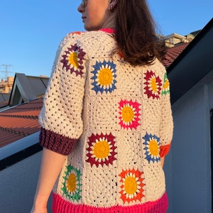 Gift for her,Crochet Summer Colorful Cardigan, Woman Cardigan, Multicolor Patchwork Cardigan, Hand Knit Sweater, Knitted Rainbow Sweater zdjęcie 5